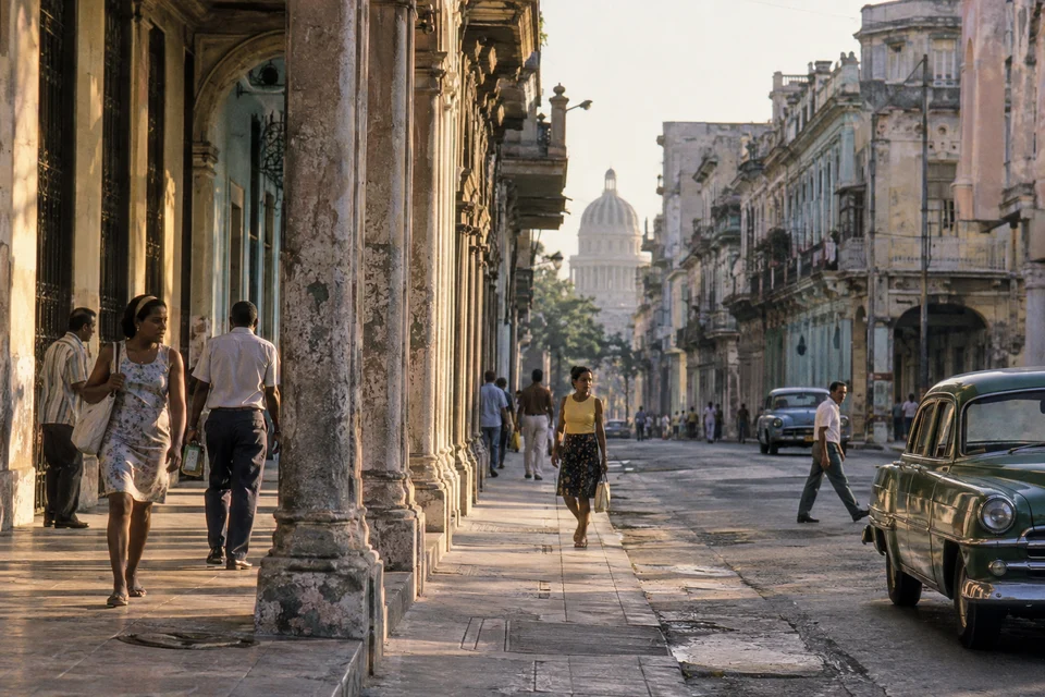 Illustrated Havana street scene providing context for the Cuba policy conversation